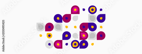 Fotografía Purple, yellow circles scattered across white background
