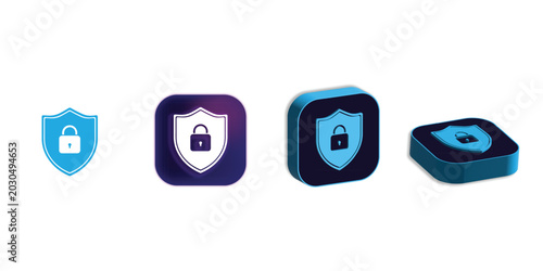 3D Cyber Security Shield Icons Set with Privacy Lock Protection and Modern App Design Vector