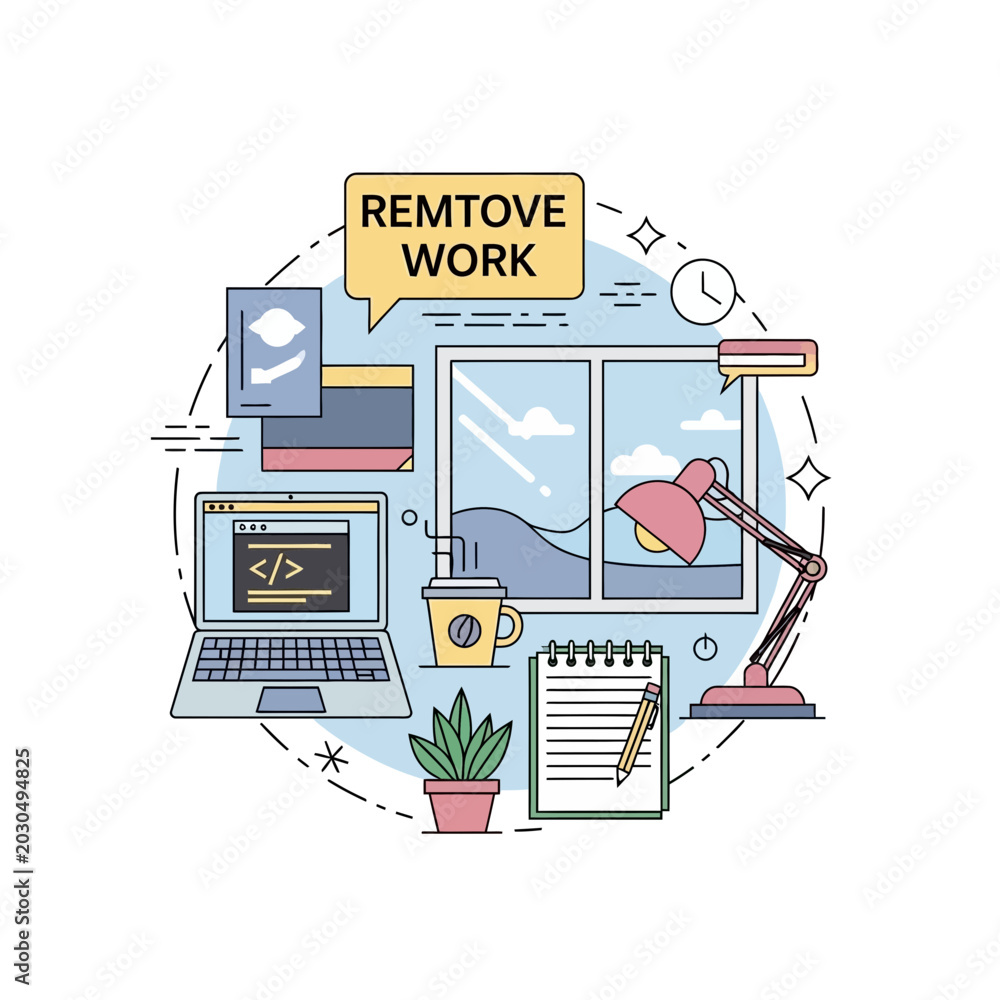 Obraz premium Remote Work Concept: Laptop, Coffee, Lamp, Window View