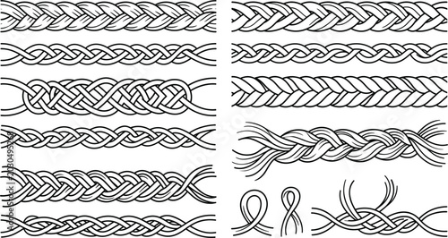 Quadro su tela Minimalist braid and plaited rope borders bundle featuring woven hair strands ce
