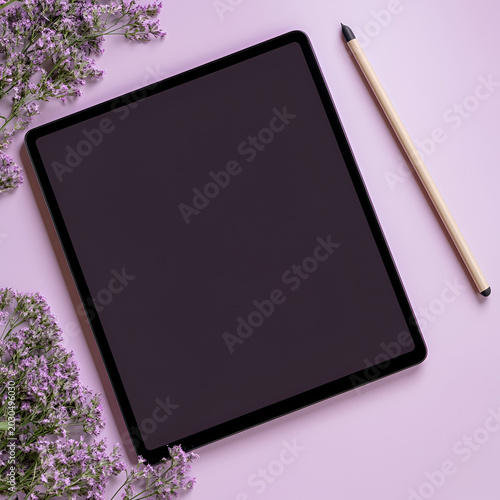 Creative workspace setup home office digital device floral decor aesthetic view inspiration for productivity