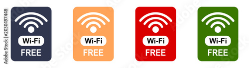 Free WiFi icon set. Icons represent public hotspots where users can access internet connectivity without charge.