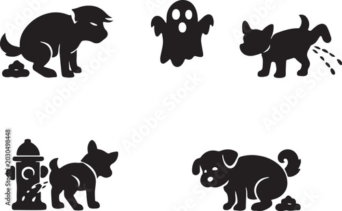Canvas Print Funny dog silhuettes pooing and peeing stock illustration