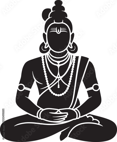 Black Lord Shiva meditation silhouette vector illustration in peaceful pose