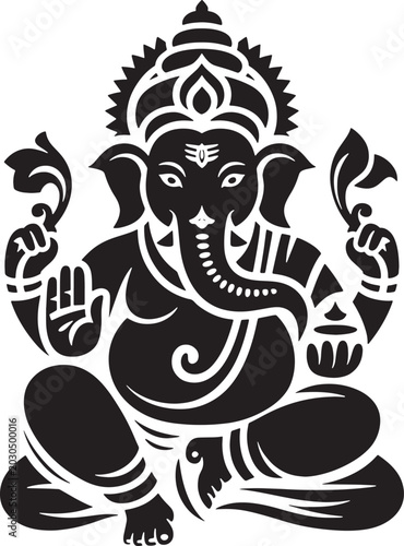 Intricate black Lord Ganesha silhouette vector with traditional ornamental details