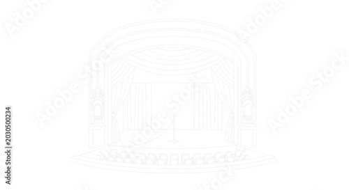 Canvastavla Empty stage with curtains and microphone, theater or concert hall