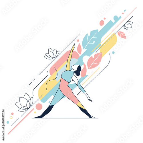 Woman doing yoga pose, healthy lifestyle, wellness, abstract background