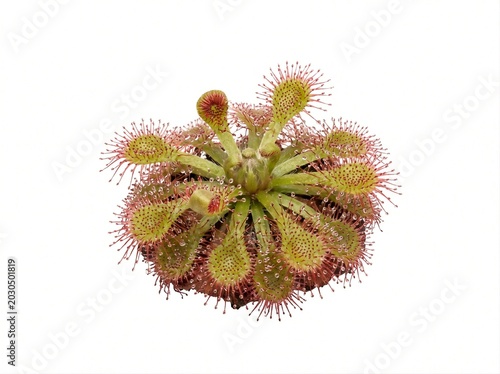 Drosera Sundew Carnivorous Plant Isolated on White Background Exotic Tentacle Detail