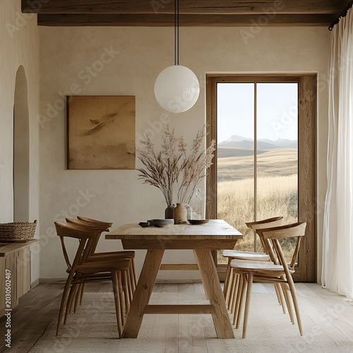 Rustic dining space cozy home interior design warm environment natural light modern aesthetic