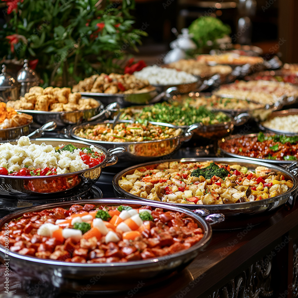 Fototapeta premium Delicious banquet feast restaurant setting culinary display elegant atmosphere close-up view gastronomy celebration
