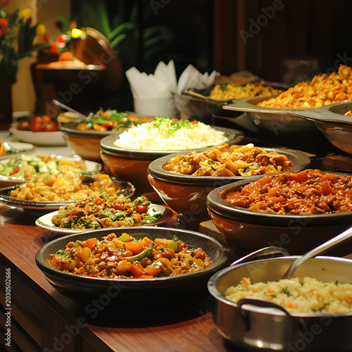 Culinary delight buffet restaurant food preparation indoor setting aesthetic view gastronomic experience