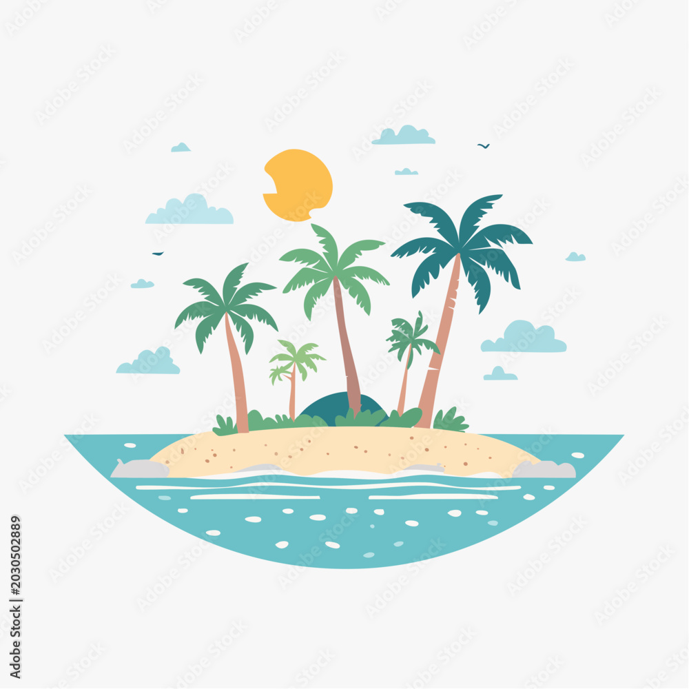 Fototapeta premium Tropical Island Paradise with Palm Trees and Ocean