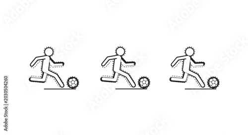 Sequential cartoon illustrations of soccer ball dribbling action.