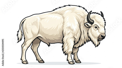 Quadro em tela Vector Illustration of a Fluffy White Yak Isolated on White Background