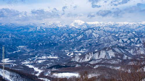 Snowy landscape at Takatsue Ski Resort, Fukushima, Japan