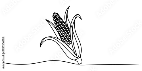 Tableau sur toile continuous one line drawing fresh corn cob with husk peeling back flat design ve