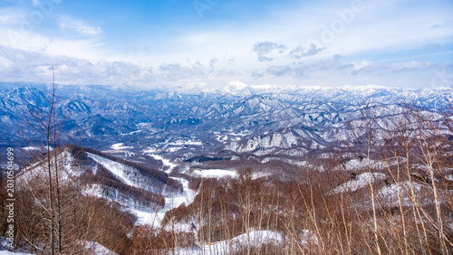 Snowy landscape at Takatsue Ski Resort, Fukushima, Japan