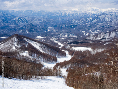 Snowy landscape at Takatsue Ski Resort, Fukushima, Japan