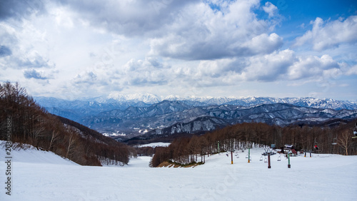 Snowy landscape at Takatsue Ski Resort, Fukushima, Japan