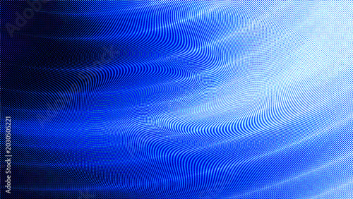 Abstract blue background with halftone pattern and wavy lines, dynamic digital texture for modern design, creative graphic element with gradient effect