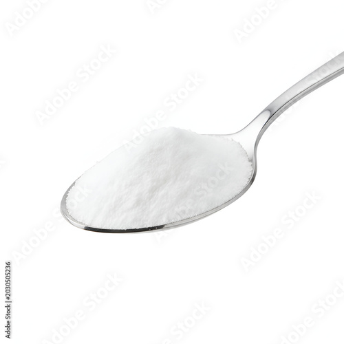 A spoonful of white powder isolated on white background
