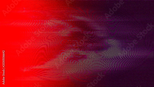 Abstract background with a vibrant red to dark purple gradient and a subtle moir pattern, featuring a digital glitch effect with horizontal wavy lines