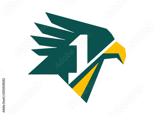 Eagle Head Mascot Logo with Integrated Number One