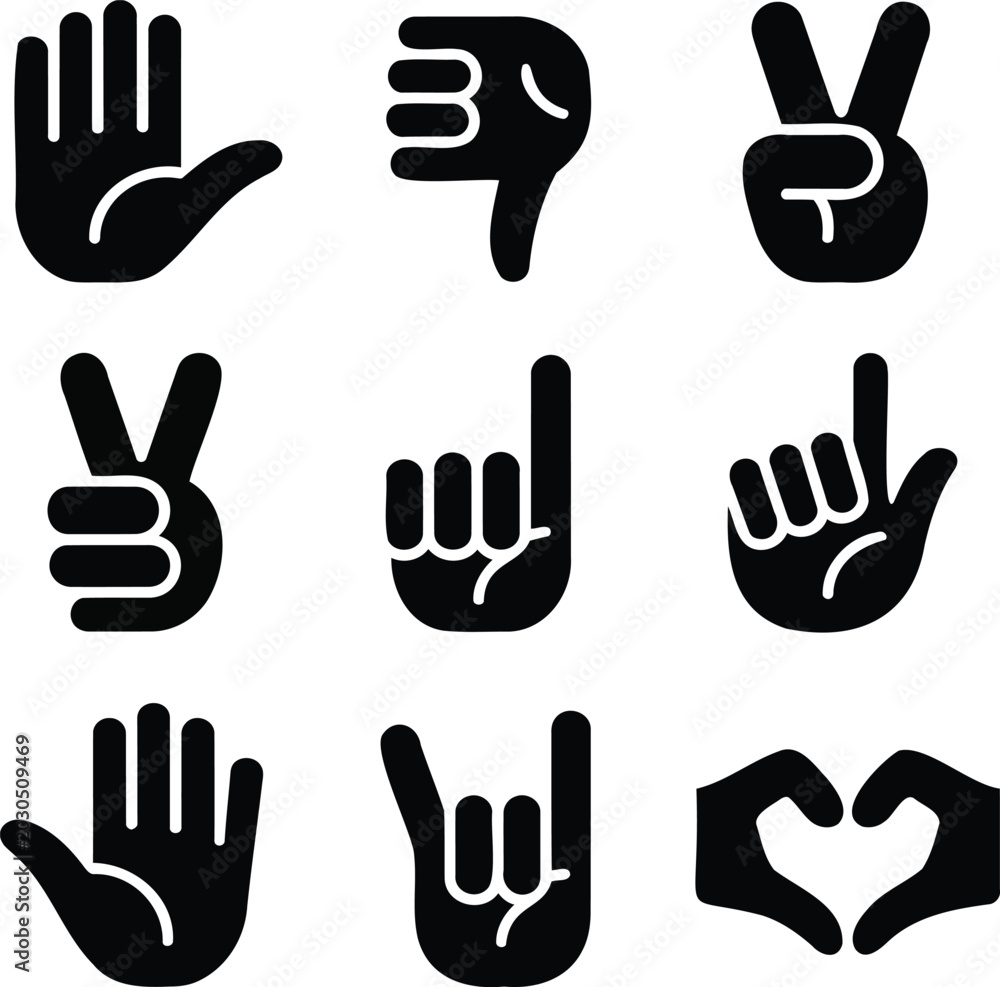 Fototapeta premium Hand Gestures Icon Set Vector Collection for Communication and Sign Language