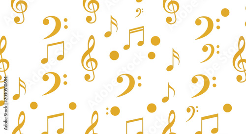 Tableau sur toile Abstract musical notes and clefs create a vibrant pattern on clean white background, ideal for music-themed designs and celebrations