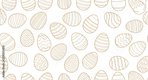 Foto Decorative easter egg pattern on white background with gold outlines showing various geometric designs like stripes and chevrons for spring holiday crafts
