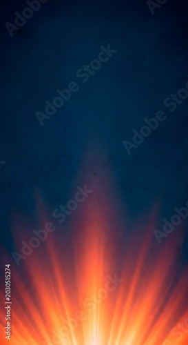 Vibrant orange light rays radiating on dark blue background