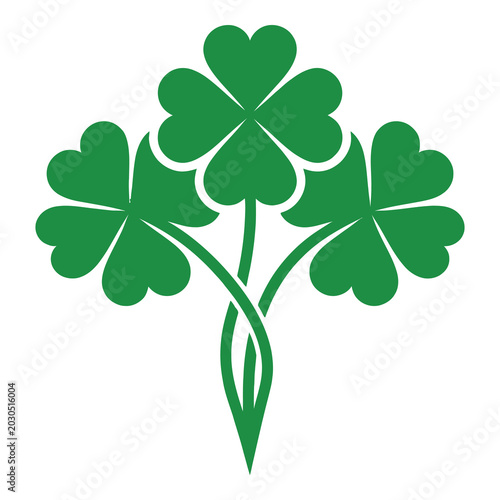 Foto Stylized green shamrock clovers with entwined stems isolated on a white backgrou