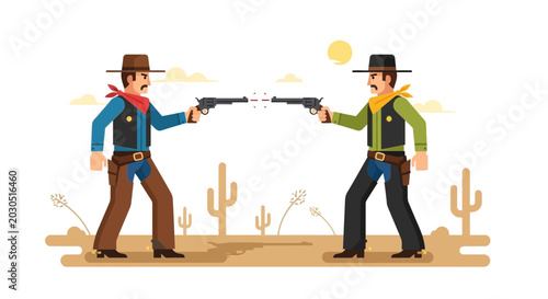 Schilderij op canvas Cowboys Duel With Guns In Desert Landscape