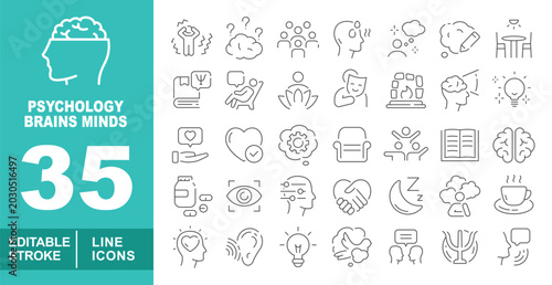 Tableau sur toile Psychology Brains Minds Line Icon Set