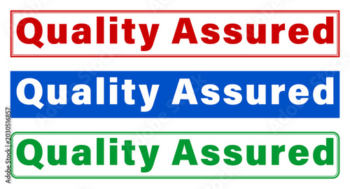 Canvas-taulu Three quality assured labels in red blue and green colors