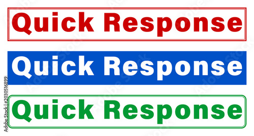 Three colorful quick response text banners with different background colors