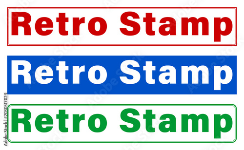 Three retro stamp text designs with different colored backgrounds