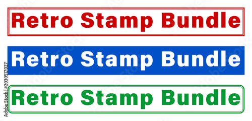 Three retro stamp bundle labels with different colored backgrounds