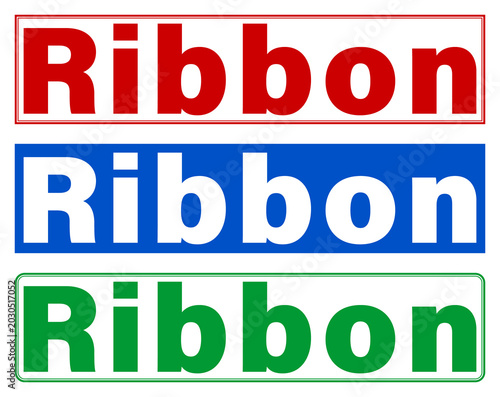 Three colorful ribbon text designs with different background colors