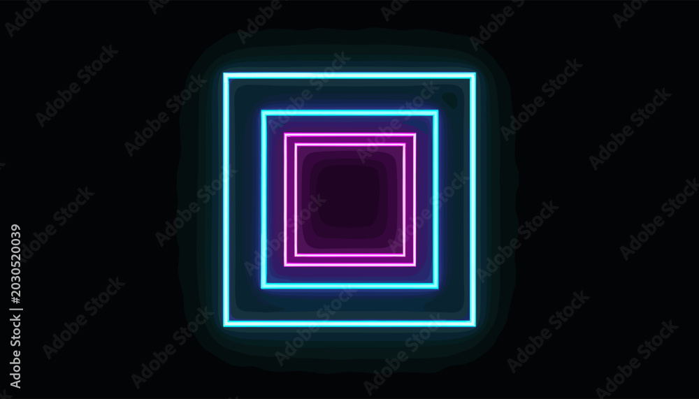 Fototapeta premium Neon Square Frames Glowing Against Dark Background