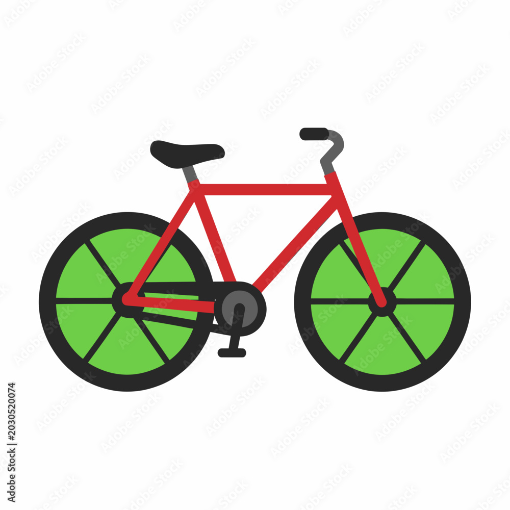 Fototapeta premium Red Bicycle with Green Wheels Isolated on White Background