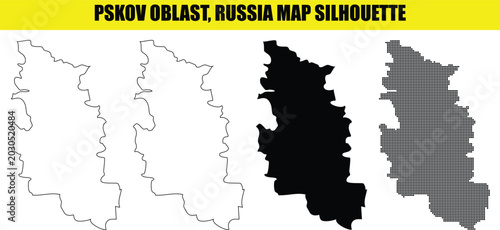 Tableau sur toile Pskov oblast russia map silhouette illustration in white outline filled and dotted styles