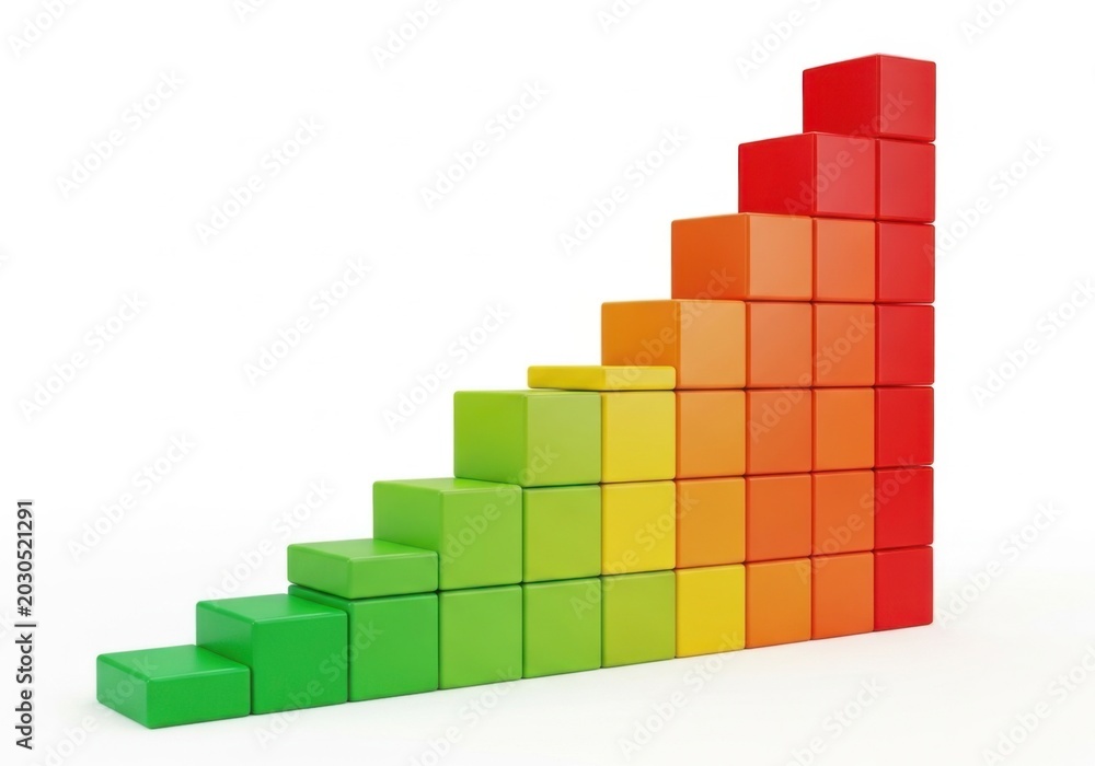 Fototapeta premium Color gradient block staircase illustration with red to green tones isolated on white background
