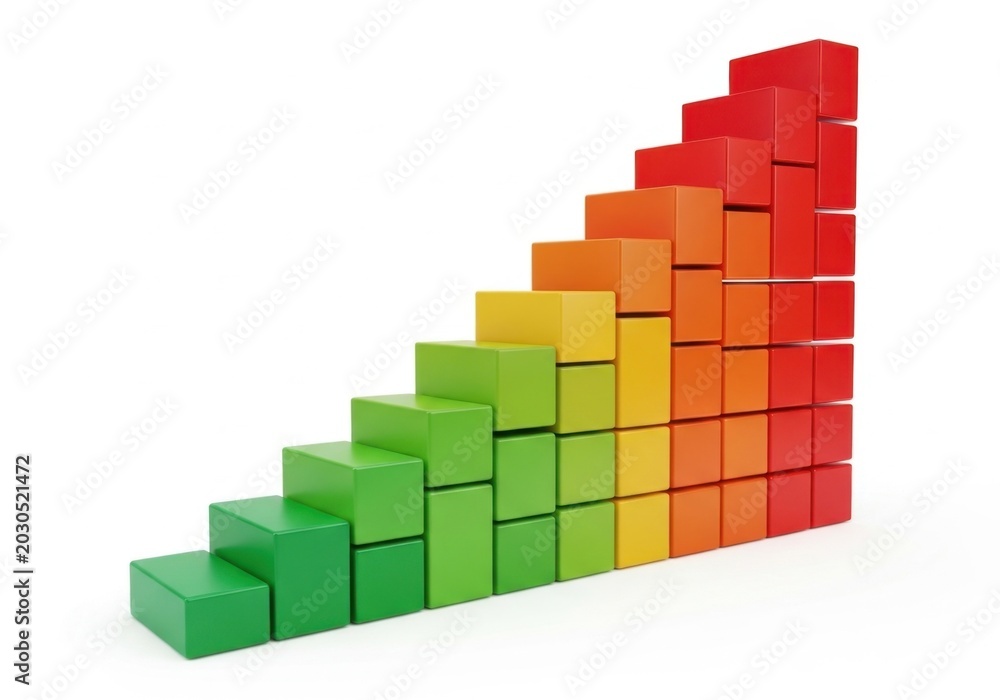 Fototapeta premium Colorful ascending block staircase illustration isolated on white background