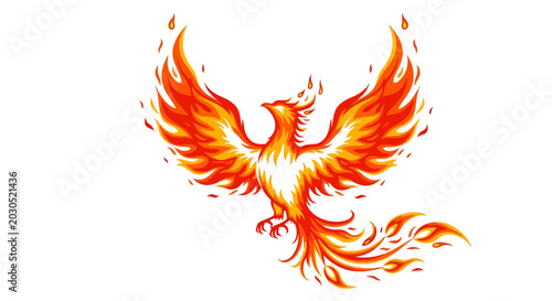 Obraz na płótnie Fiery Phoenix Bird Rising, Mythical Creature, Flames