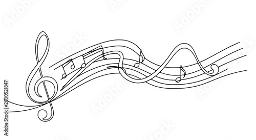 Fotografi Elegant Treble Clef and Musical Notes on Staff, Minimalist Line Art
