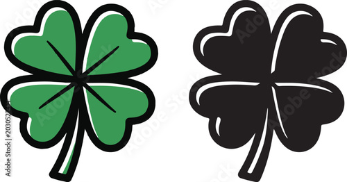 Vector flat style illustration of St. Patrick's day green lucky clover leaf isolated
