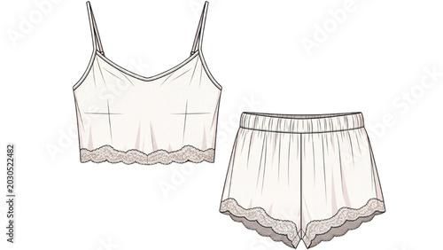 Schilderij op canvas Illustration of women's lingerie set with lace trim on a white background