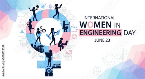International Women in Engineering Day graphic with silhouettes of women in STEM