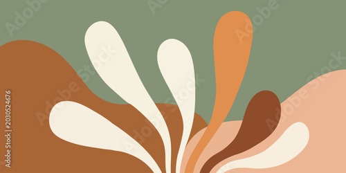 Bild auf Leinwand A modern minimalist illustration featuring abstract organic shapes in a warm, earthy color palette of sage green, terracotta, beige, and brown